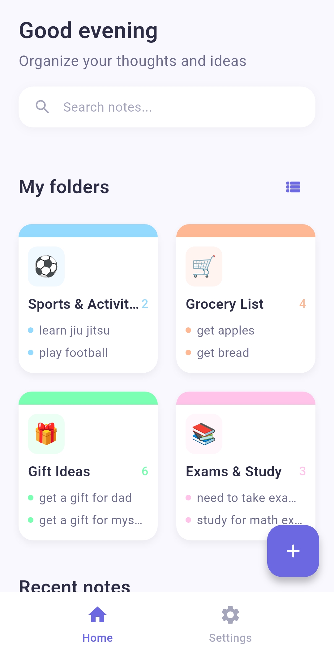 MindFind App Home Screen with folder grid view